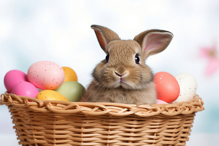篮子里面柔软的小兔子背景图片