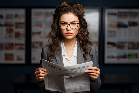 商务女性阅读报纸背景图片