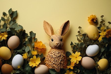 节日的兔子和彩蛋装饰背景图片