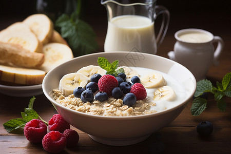 香蕉蓝莓燕麦早餐背景图片