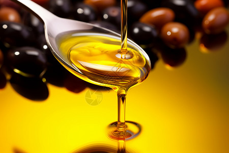 写实橄榄油一勺清澈的油背景