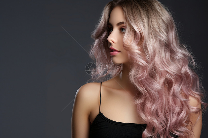 粉色卷发的女性图片