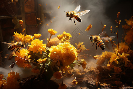 采集花蜜的蜜蜂背景图片