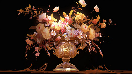 金色花瓶精致的花卉花瓶插画