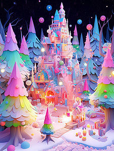 童话世界的圣诞森林背景图片
