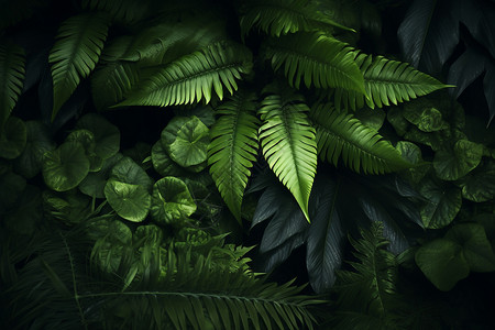 热带绿植边框夏季丛林中的绿植树叶背景