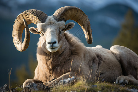 山顶上的野生大角羊高清图片