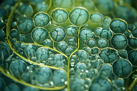 水滴中的绿色植物特写高清图片