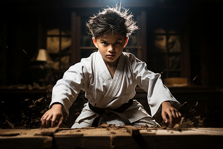 练习跆拳道的小男孩背景图片