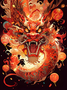 中国传统的中国龙插图背景图片