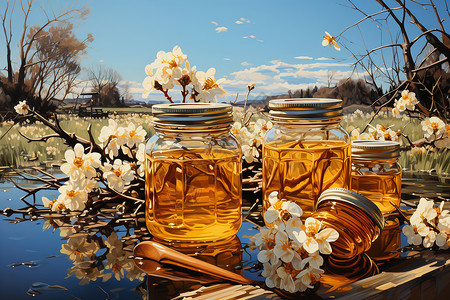农业采集美味的花香蜂蜜插画