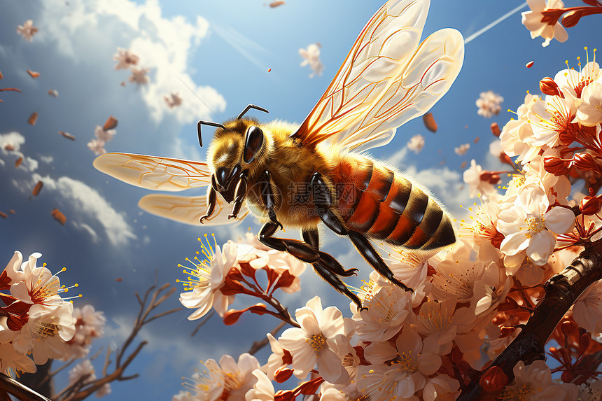 翱翔花海的蜜蜂图片