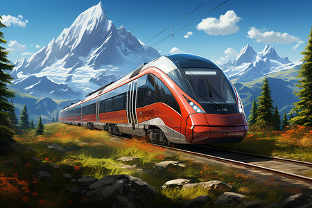 蜿蜒山脉中行驶的氢燃料火车背景图片