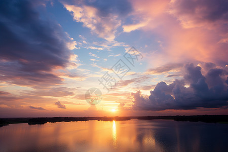 美丽的湖泊日落背景图片