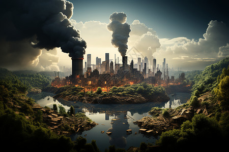 烟囱排放生态背景图片