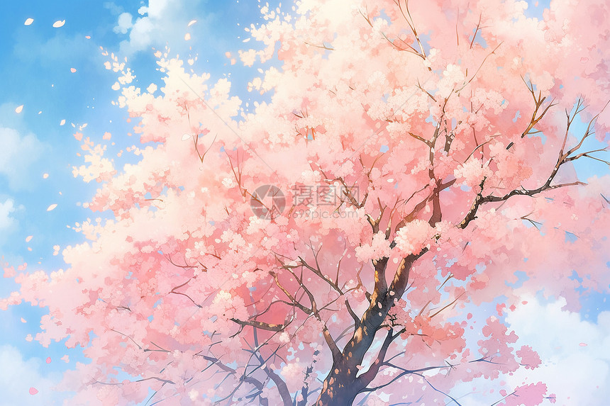 樱花的水彩插画图片