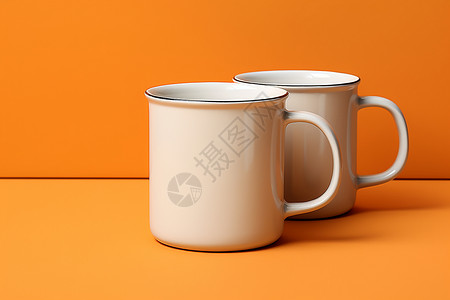 橙色背景中的搪瓷杯子高清图片