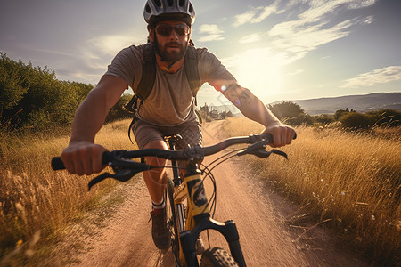 阳光下的自行车阳光下一位男士骑着自行车背景