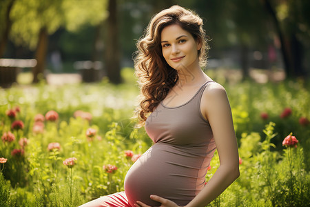 孕妇在户外休息背景图片