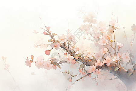 粉色梅花边框树上的小小粉色花朵插画