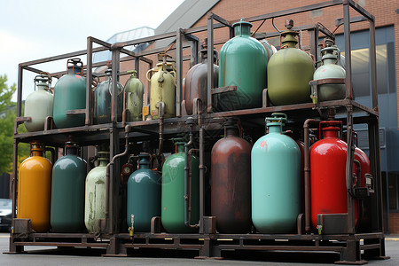 天然气罐铁架上的液化气罐背景