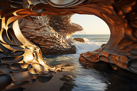 风化岩海上的神奇礁石插画