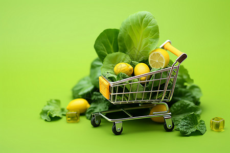 蔬菜购物购物车上的商品设计图片