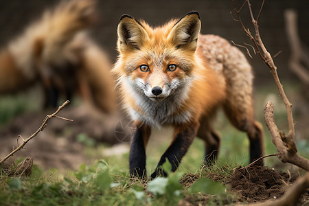 红狐奔跑于森林背景图片