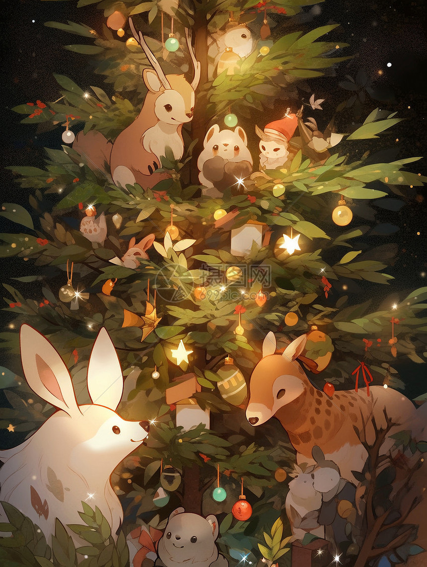 森林动物庆祝圣诞图片