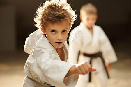 儿童格斗小男孩在学跆拳道背景
