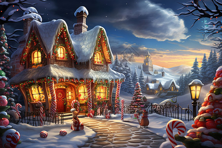 欢乐的圣诞村庄背景图片