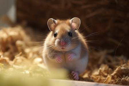 草堆里面可爱的小仓鼠背景图片