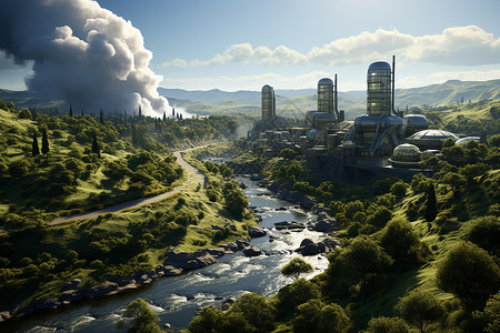未来科技城市的工厂建筑背景图片