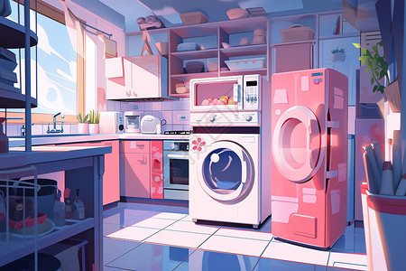 室内洗衣机住宅内的家用电器插画