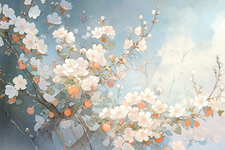 蓝天下的梅花背景图片
