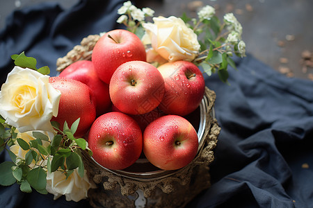 花束与苹果背景图片