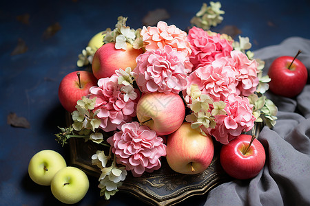 婚礼上的花束和苹果背景图片