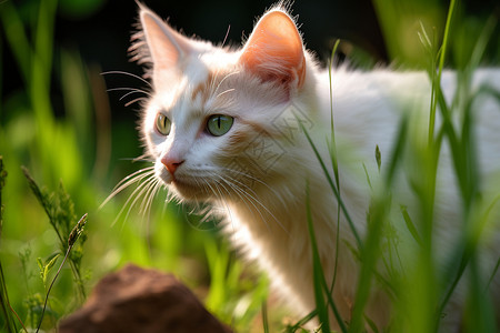猫咪在草地上玩耍背景图片