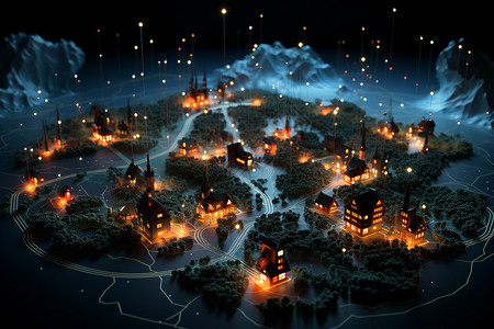 灯火通明的城市建筑背景图片