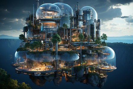 浮岛上的未来建筑背景图片