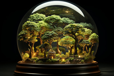 玻璃球里的生态森林背景图片