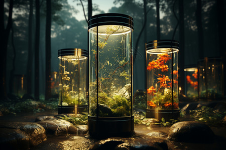 圆柱玻璃瓶里的植物背景图片