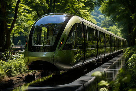 绿林中的绿色火车背景图片