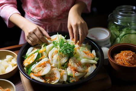 韩式泡菜拼盘背景图片