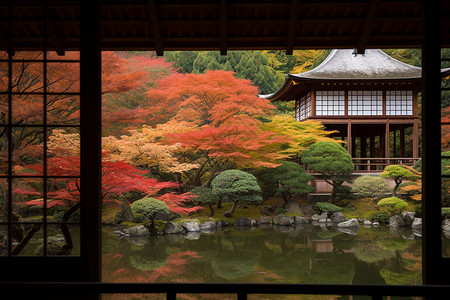 迷人的日本庭院背景图片