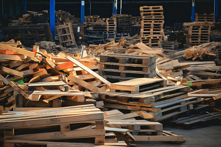 木材堆积在仓库里背景图片