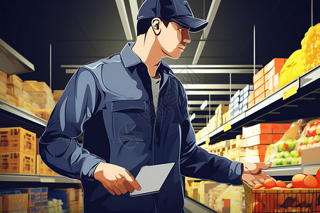 库存系统管理制服工作人员在杂货店插画