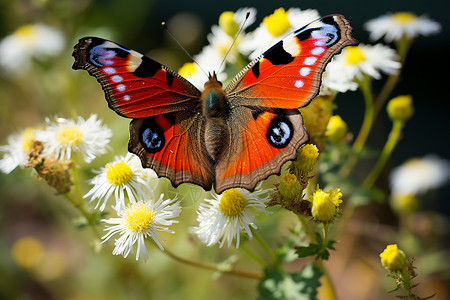 花朵上的彩色蝴蝶背景图片