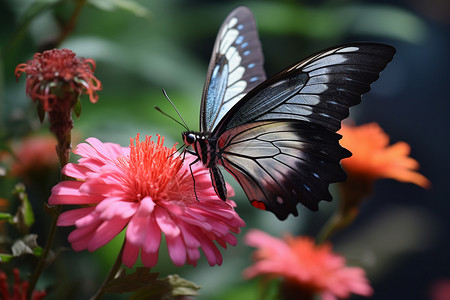蝴蝶姑娘与花朵花园里蝴蝶与花互动背景