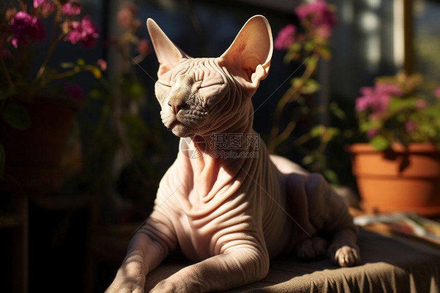 户外晒太阳的宠物猫咪图片